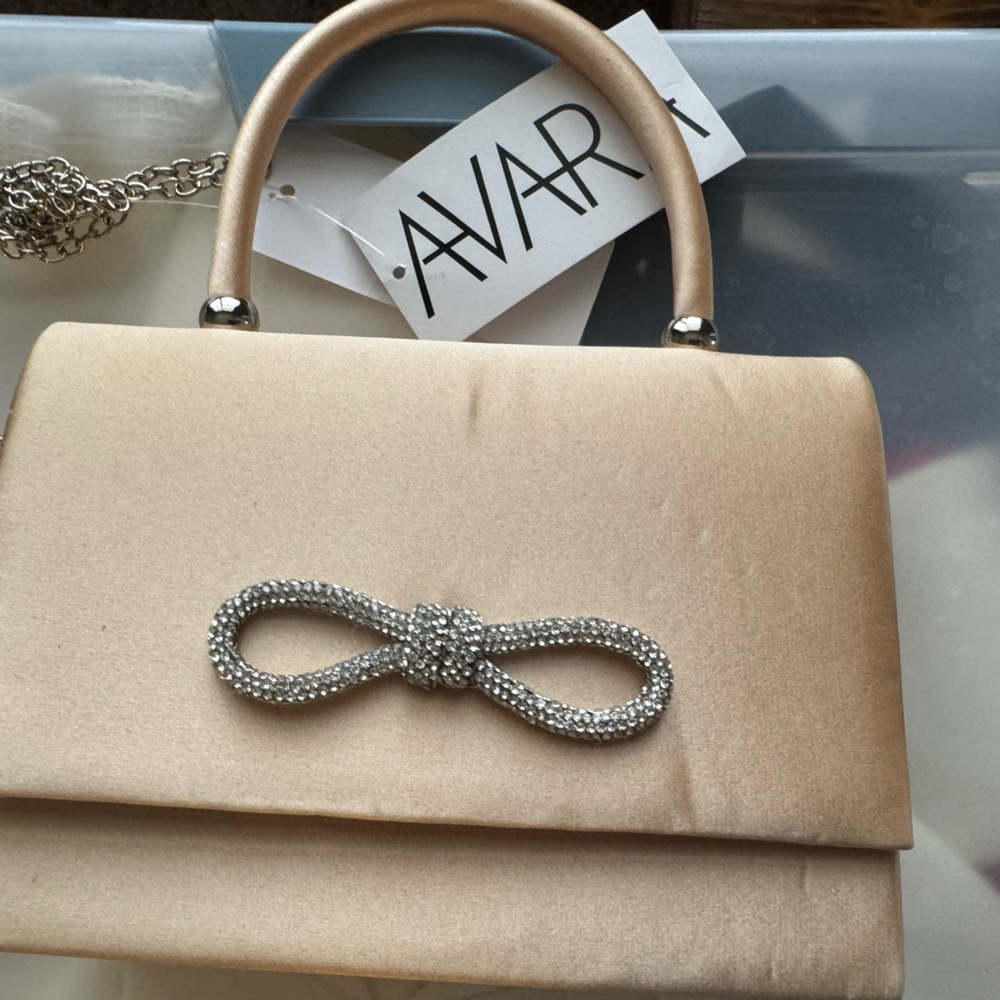 Gold Satin Clutch with Rhinestone Detail